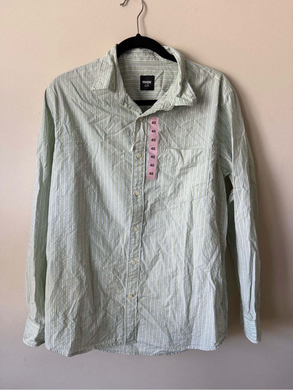 Max Men’s Green Striped Slim Fit Cotton Stretch Shirt M / 40 Unworn